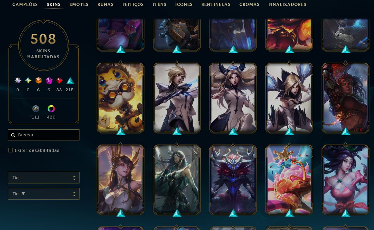 Conta League of Legends MMR MESTRE COM 508 SKINS RARAS
