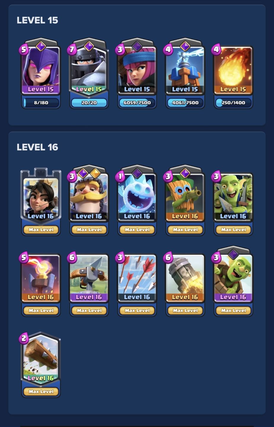 Conta de Clash Royale nível 16 com 2 deck nível 16 a