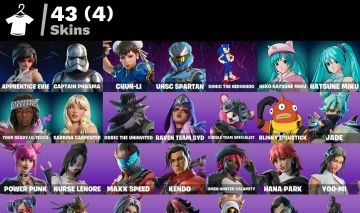Conta Fortnite com 43 Skins | Chun-Li, Sonic, Hatsune Miku, Sabrina Carpenter