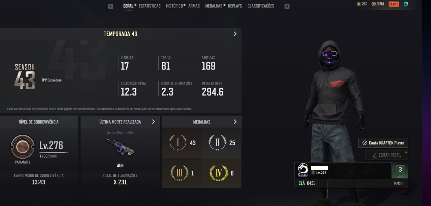 CONTA PUBG 6 PROGRESSIVA