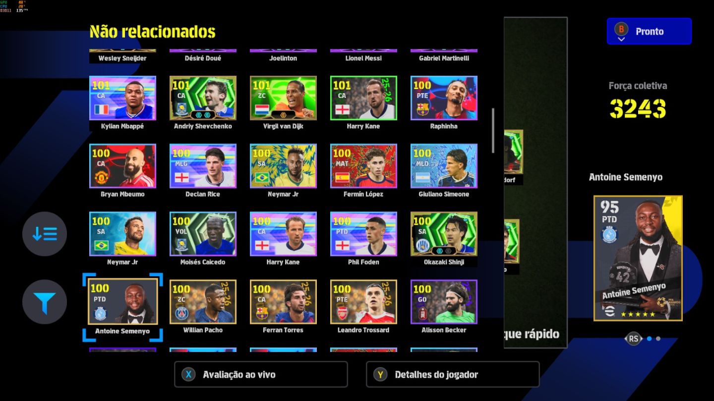 Conta PC Steam Halland 108, Van Der Sar 108, Seedorf 105, Rui Costa 106 e CIA