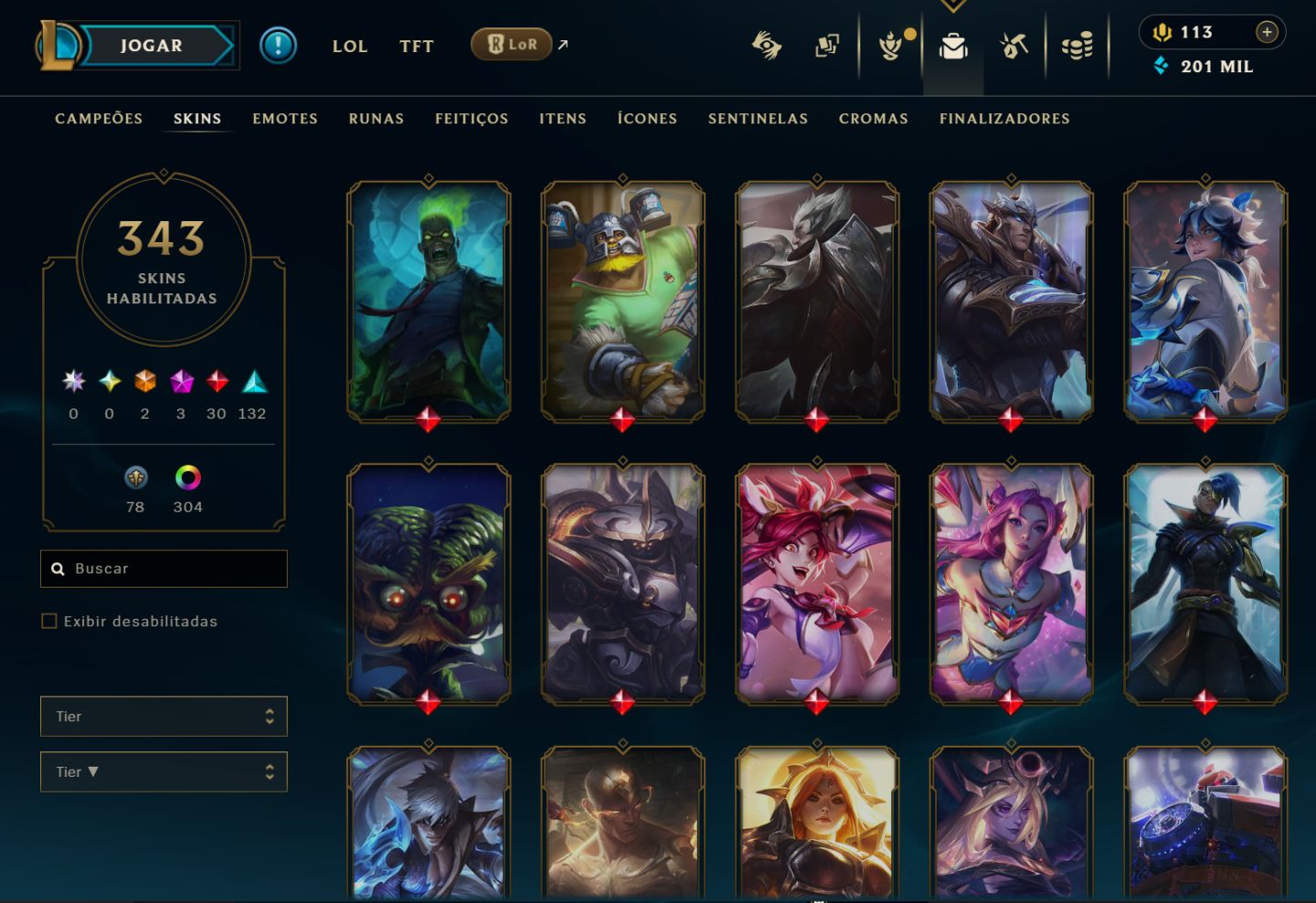 Conta LOL mestre 350 skins, iconis raros, skins raras. Conta com 12 anos de uso