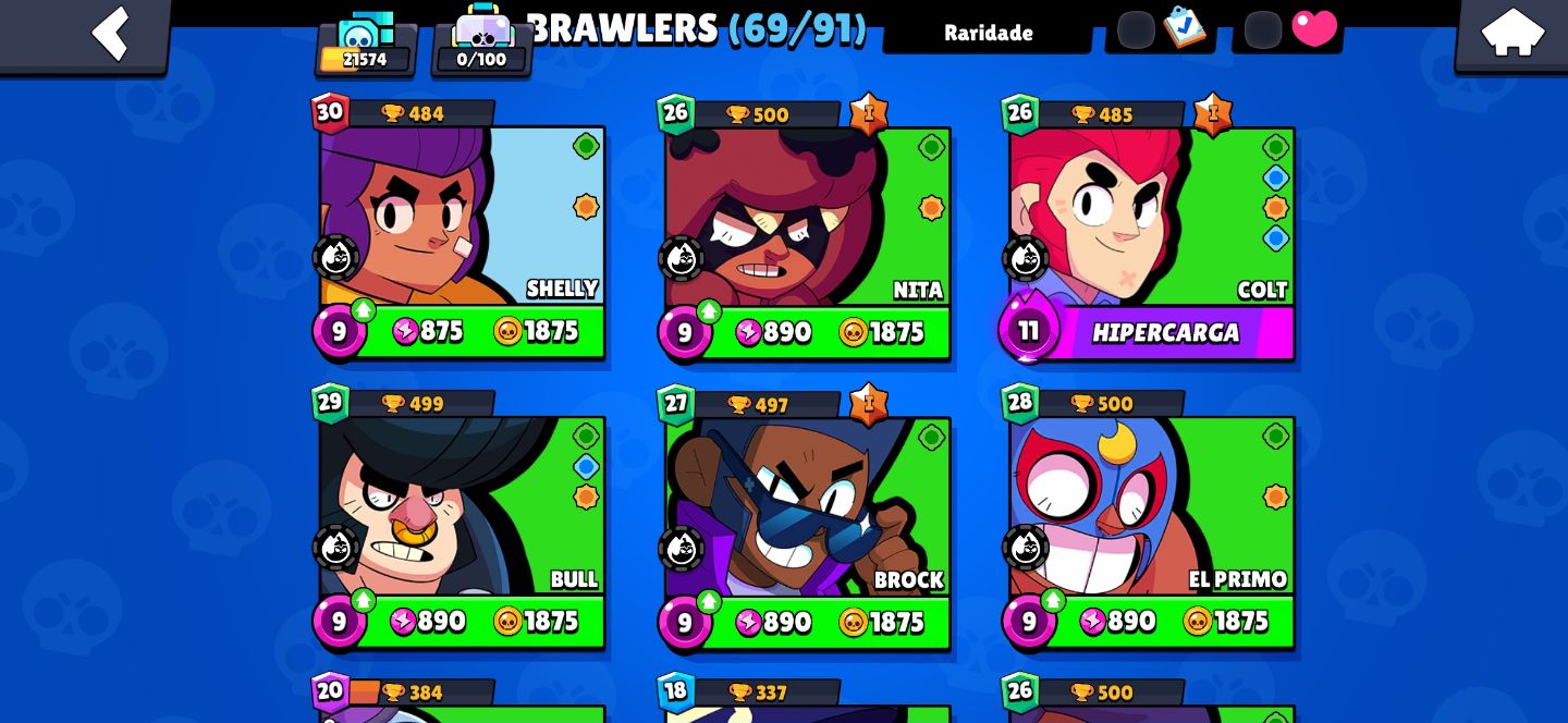 CONTA BRAWL STARS 21k 69 BRAWLERS ANO 1