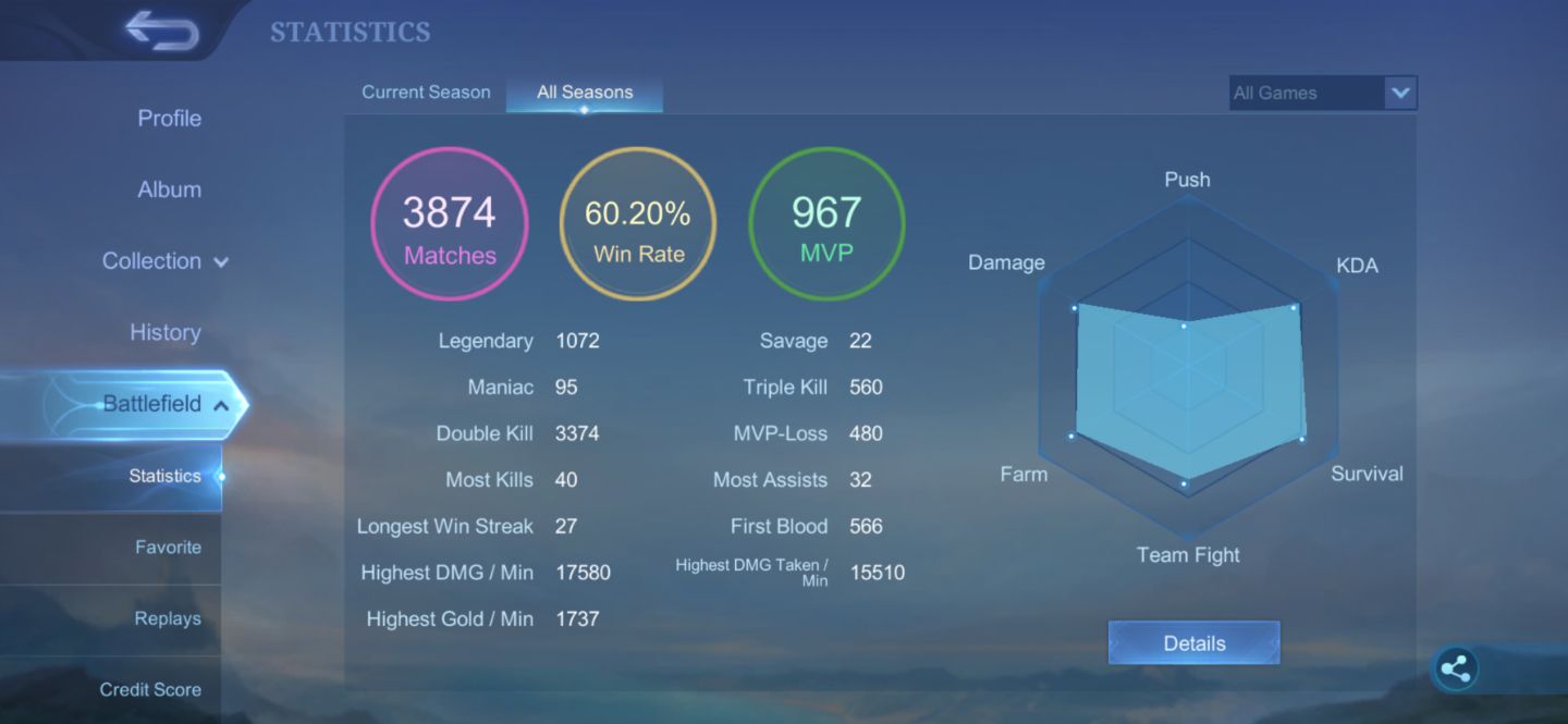 Conta mlbb com skin legend da lunox