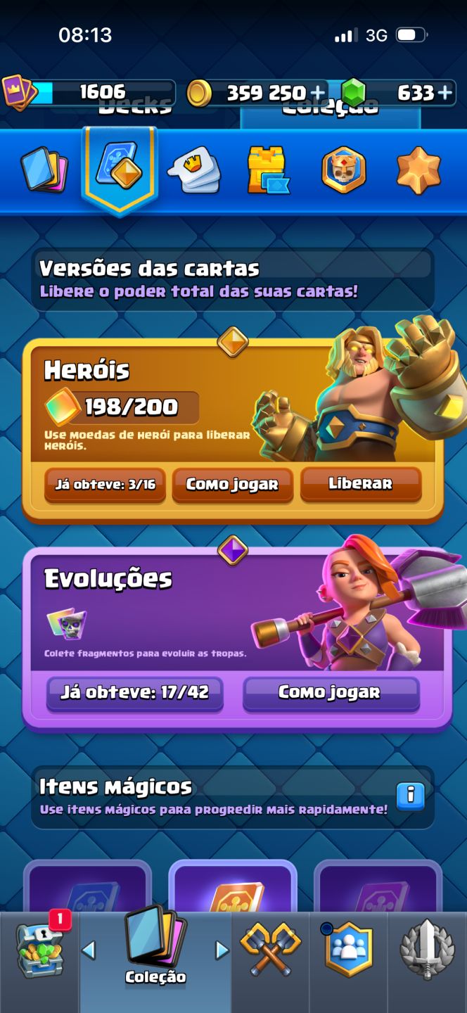 Conta Clash Royale, 8 ANOS, PASSE ATIVO, +16 EVOS, DECK LVL16, TORRE REI LVL16