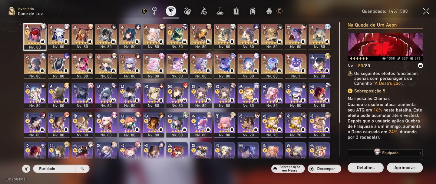 Honkai Star Rail conta com 45 personagens 5 estrelas.