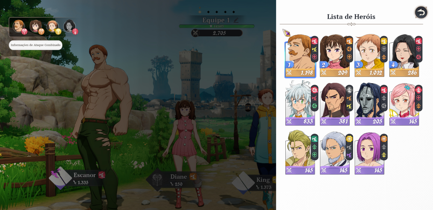 Conta Nanatzu com King, Escanor, Diane