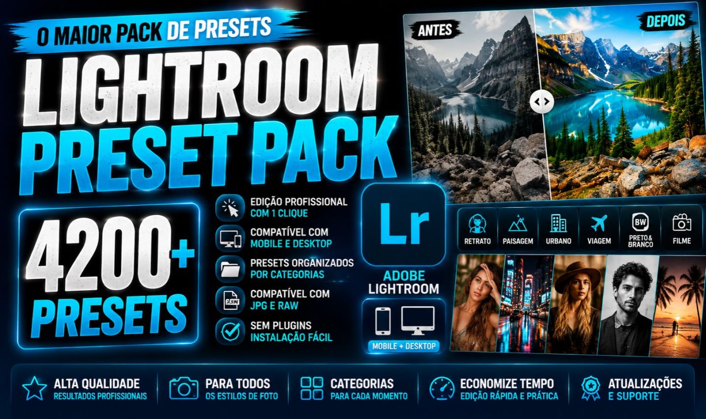 Pack com +4.200 Presets para Lightroom | Edição Profissional para Fotos