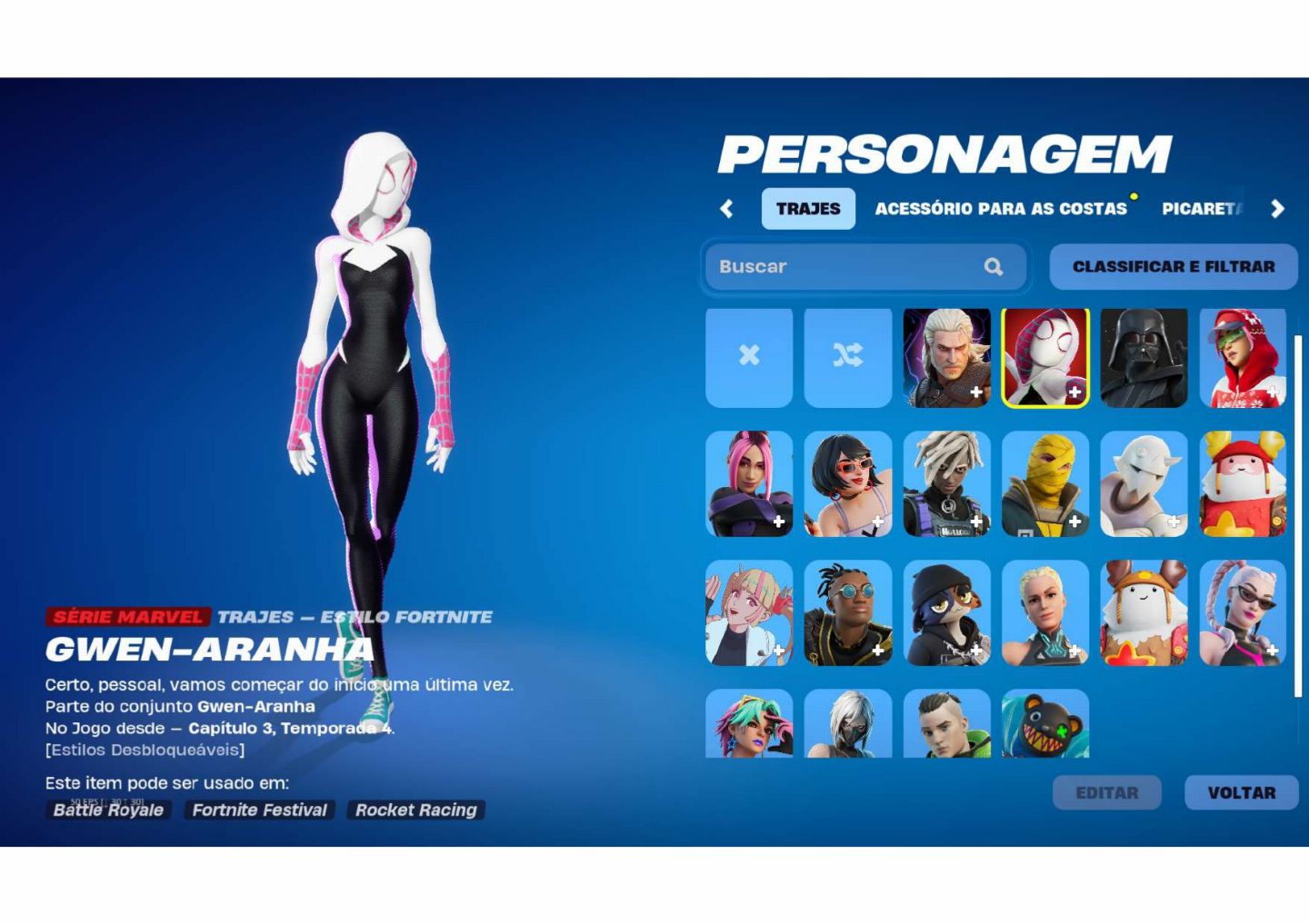 Conta fortnite,unico dono com 20 skins + 600 vbucks