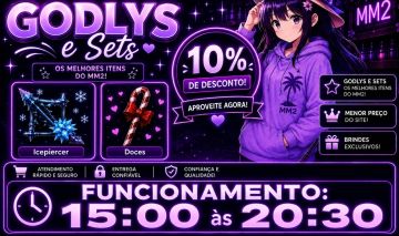 | 10% De Desconto | Godly e sets pelo menor preço do site | MM2 barato