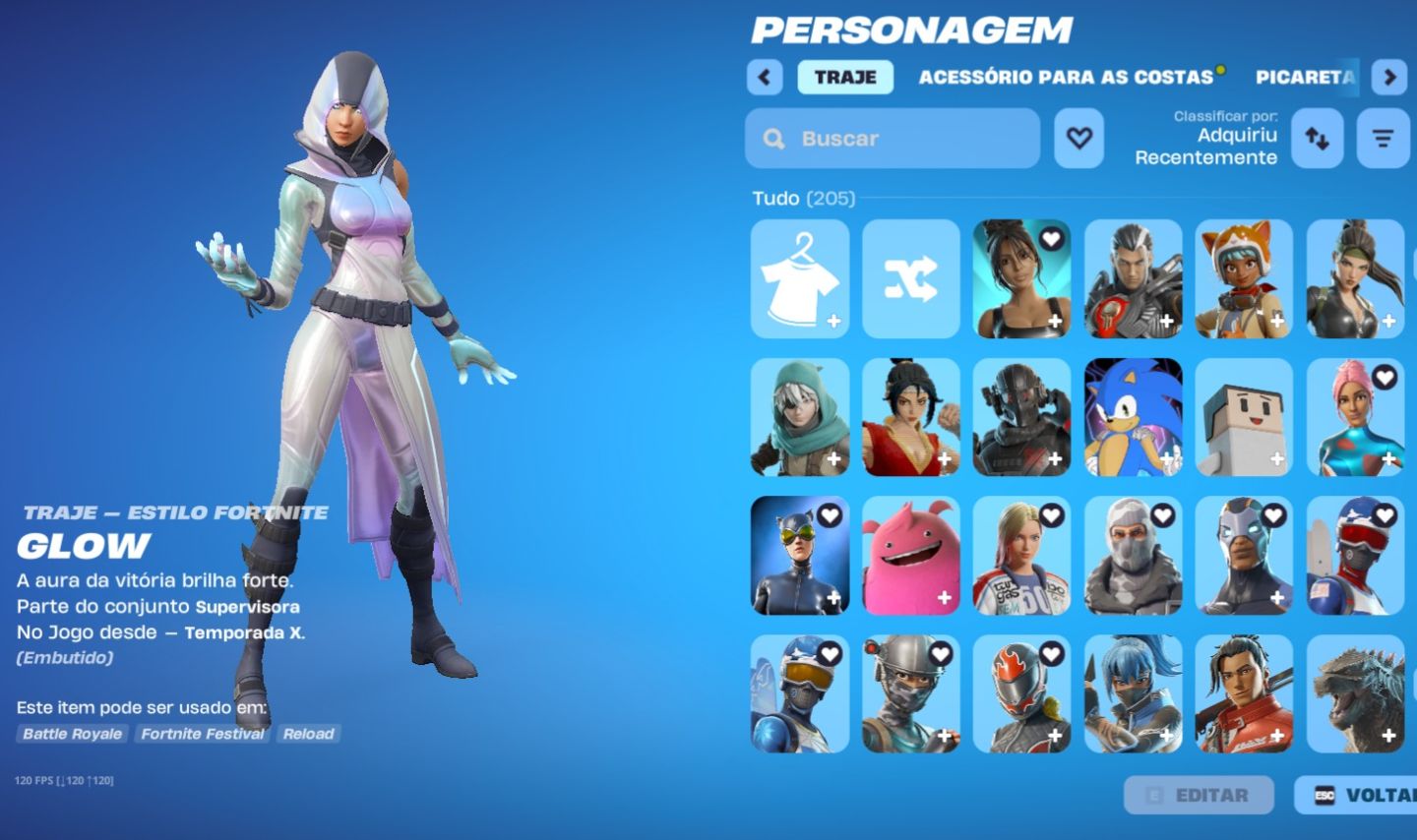Conta Fortnite com 205 Skins Picareta Minty Axe/Glow/agente corrupto/ o ceifador