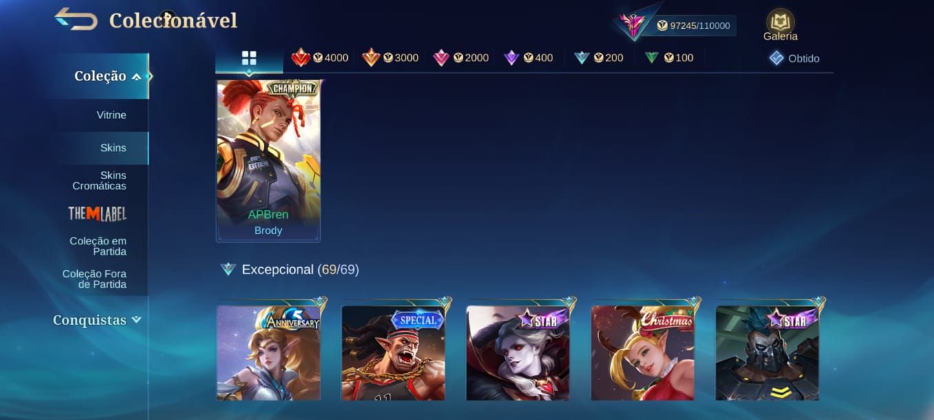 VALOR A NEGOCIAR Conta MLBB Todos os Heróis e várias skins.