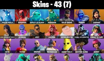 CONTA FORTNITE COM 43 SKINS SOLID SNAKE/BRUTUS/SORANA/IRIS/KYMERA/TNTINA