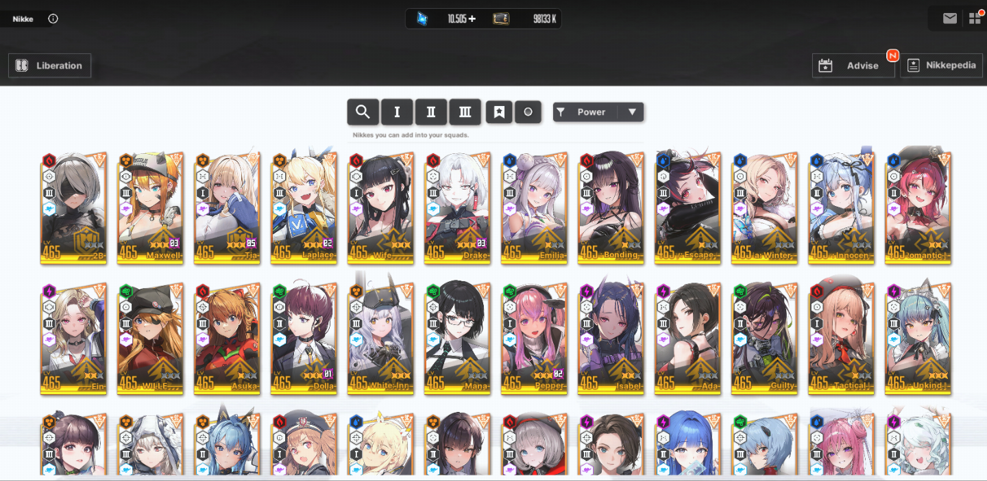 Nikke: Lvl 680, 1319K Power, 194 Nikkes, 27 Costumes / NA