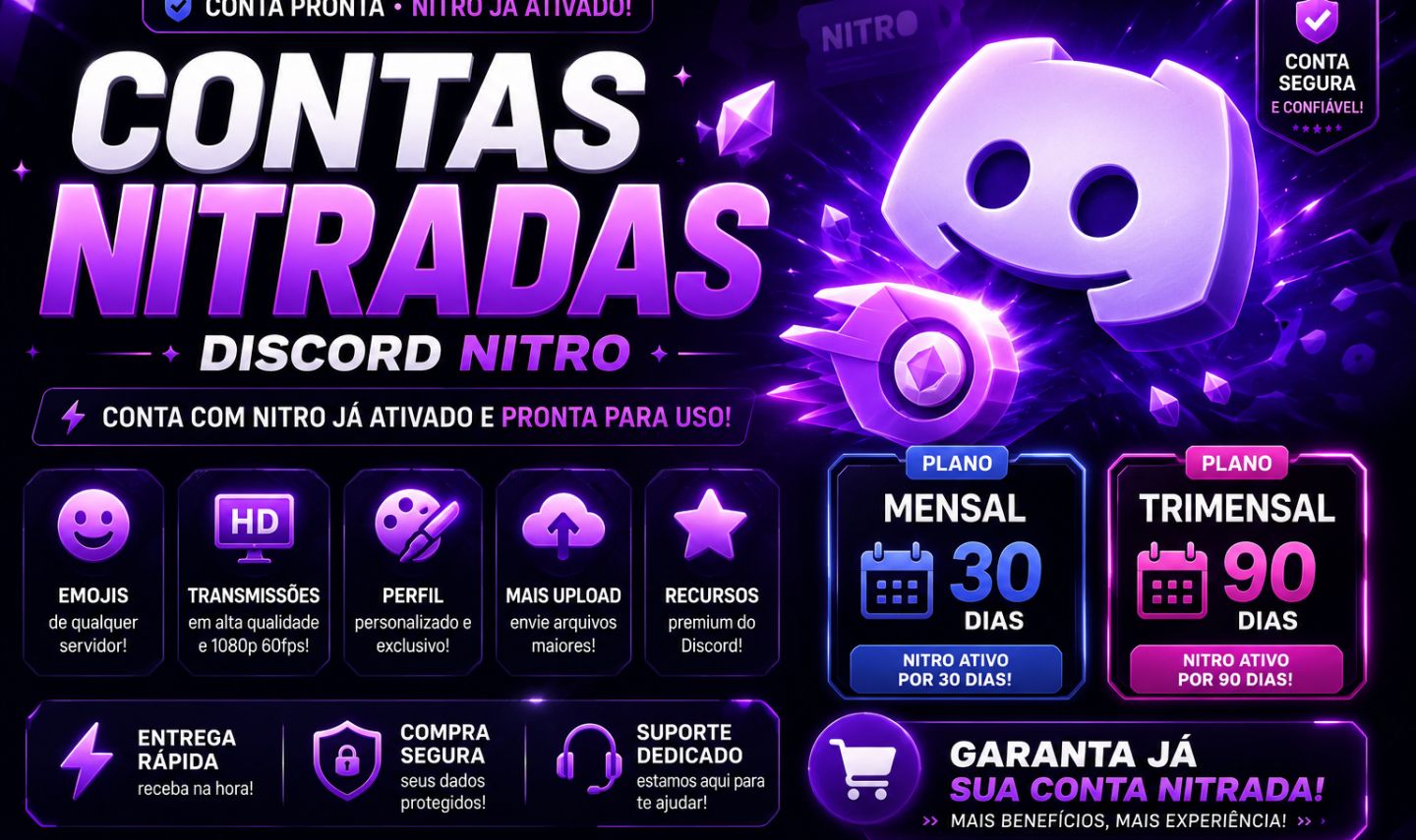 [ PROMOÇÃO! ] DISCORD CONTAS NITRADA
