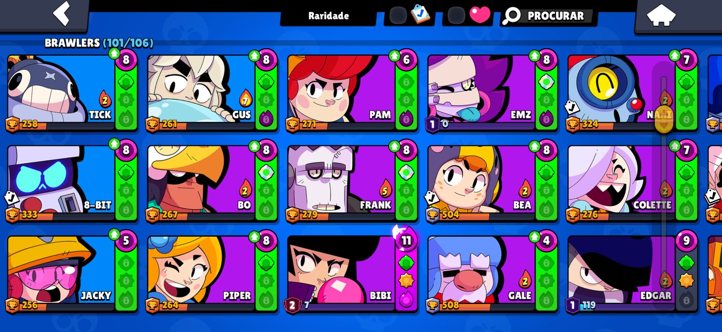 CONTA BRAWL STARS 53K TROFÉUS | 101 BRAWLERS | 143 SKINS | 4 LENDÁRIAS