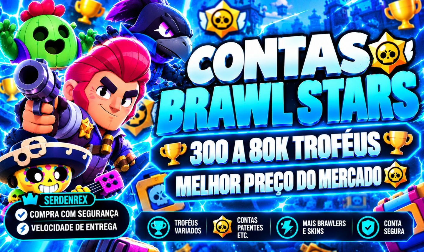 95% DE DESCONTO, CONTAS BRAWL STARS, 60K,50K,40K,30K,20K,10K, TROFEUS, BRAWLERS