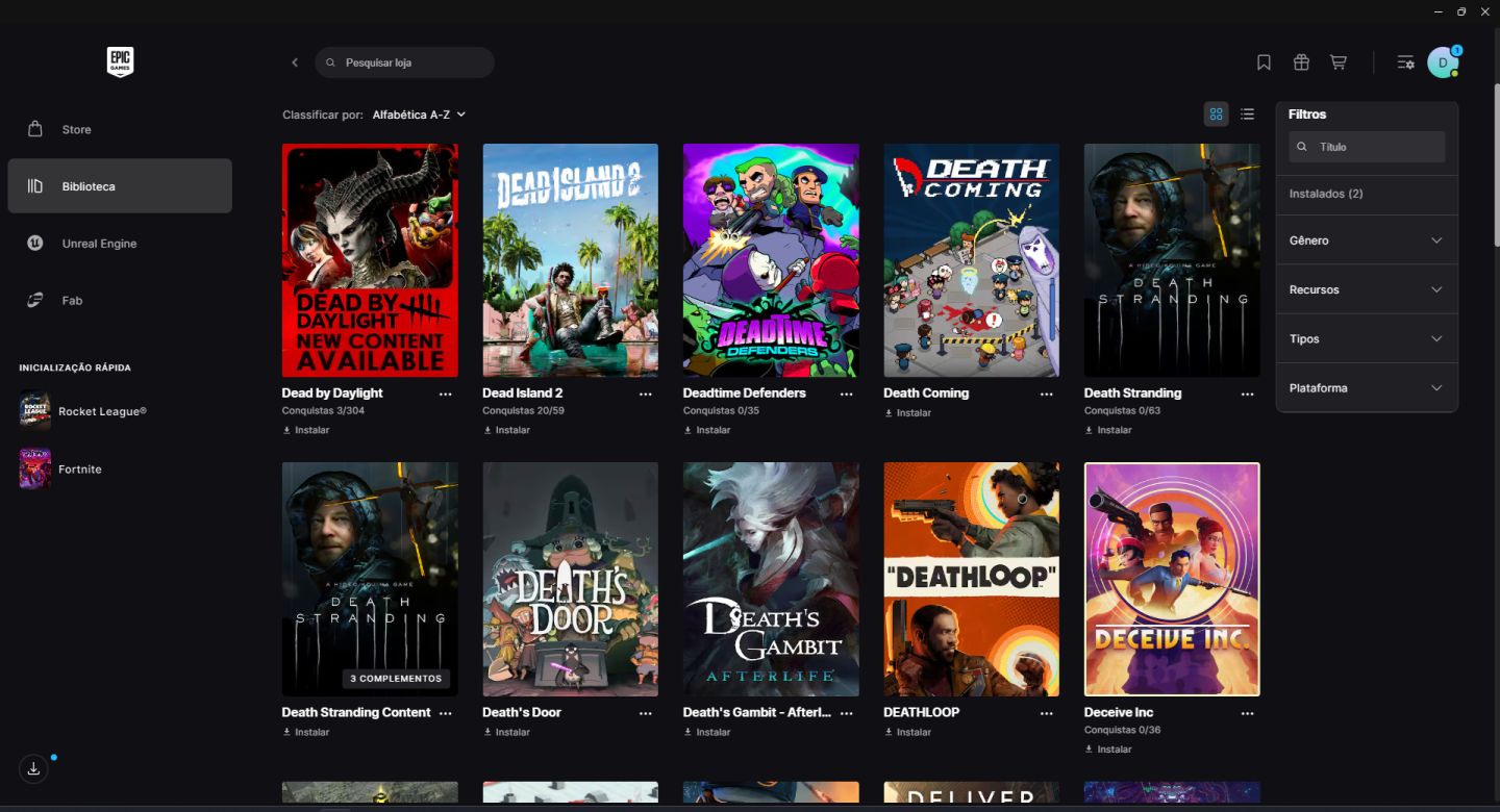 CONTA EPIC GAMES BIBLIOTECA GIGANTE, FORTNITE, ROCKET LEAGUE