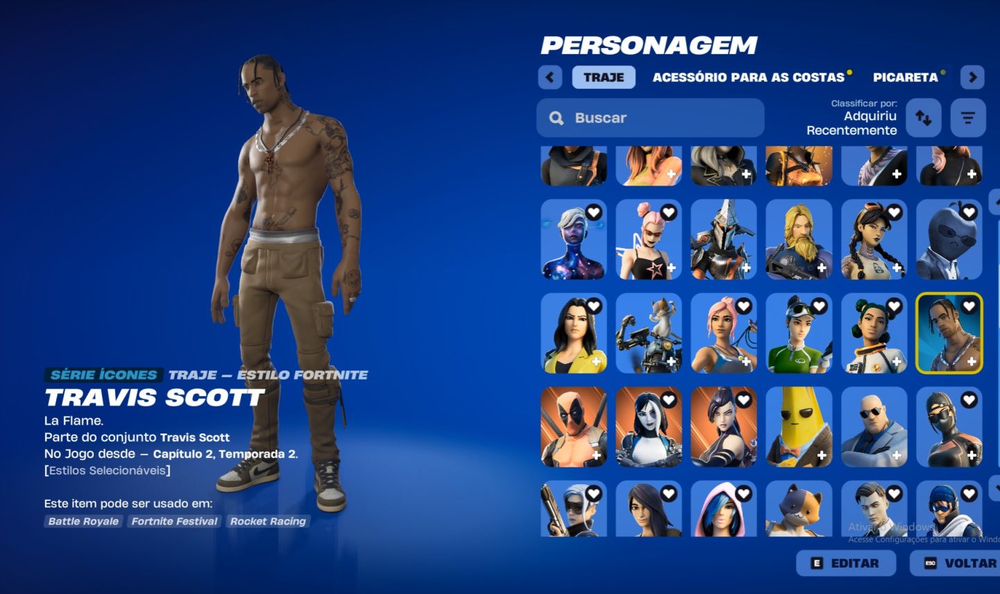 CONTA DE FORTNITE BARATA COM TRAVIS SCOTT E OUTRAS SKINS TRYHARDS FULL ACESSO