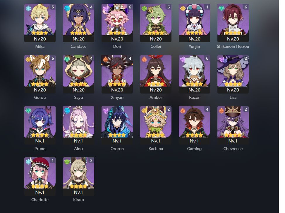 [24 T5 + 10 ARMAS T5] CONTAS GENSHIN IMPACT COM PERSONAGENS LENDÁRIO