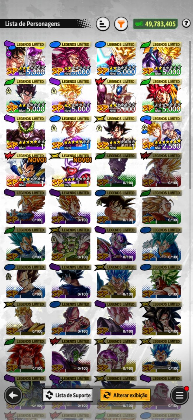 Conta dragon ball legends com vários personagens