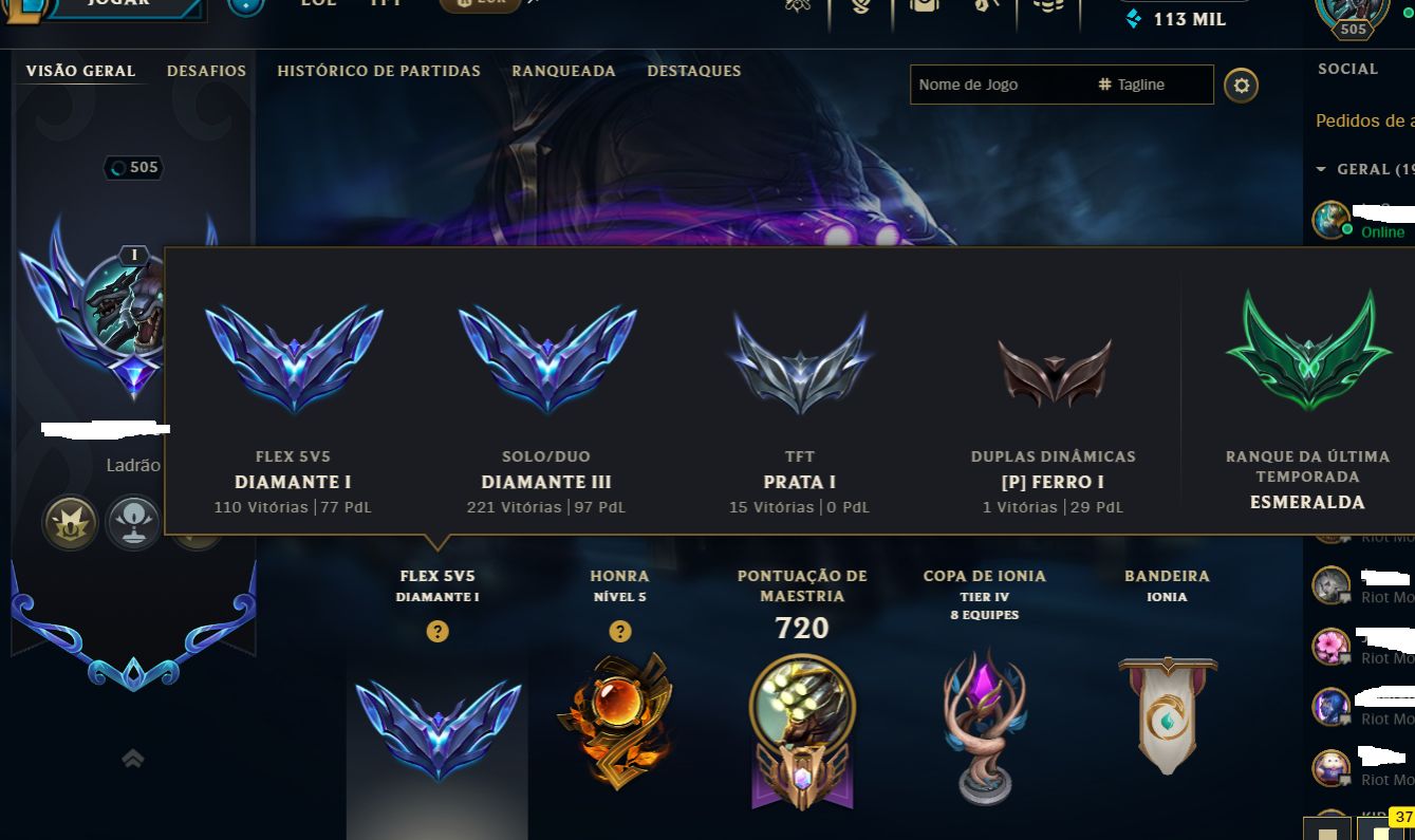 Conta LOL Diamante | 178 Skins | Todos Campeões | Desde 2016