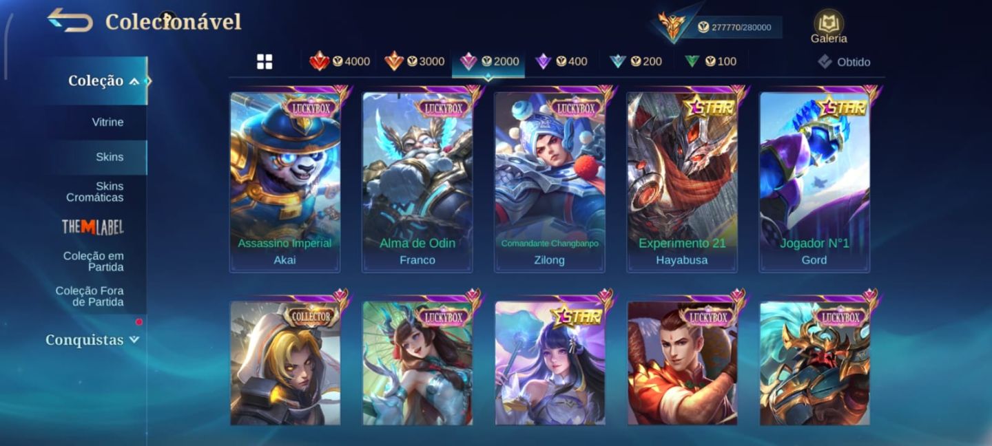 CONTA GOD TIER MLBB QUASE COLECIONADOR SKINS RARAS + ELO IMORTAL WR 70