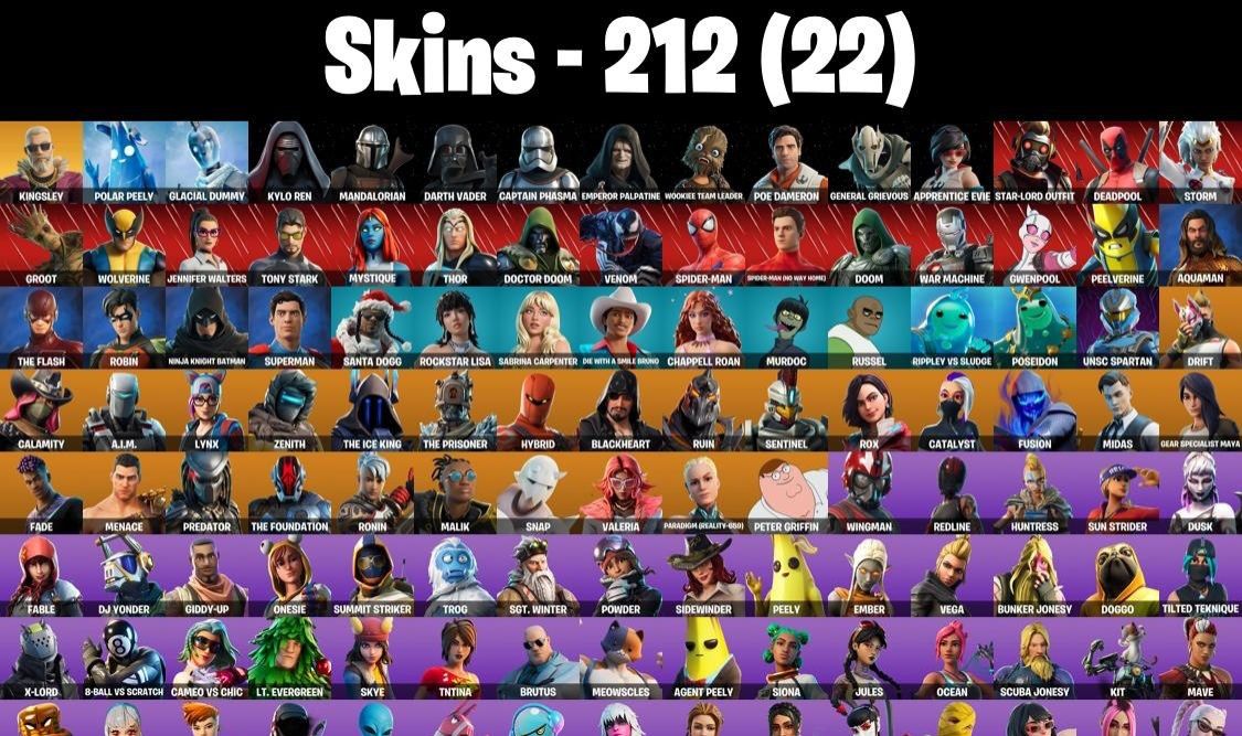 CONTA FORTNITE MIDAS, ATEMPORAL, PASSE MARVEL E 212 SKINS - ENTREGA AUTOMÁTICA!