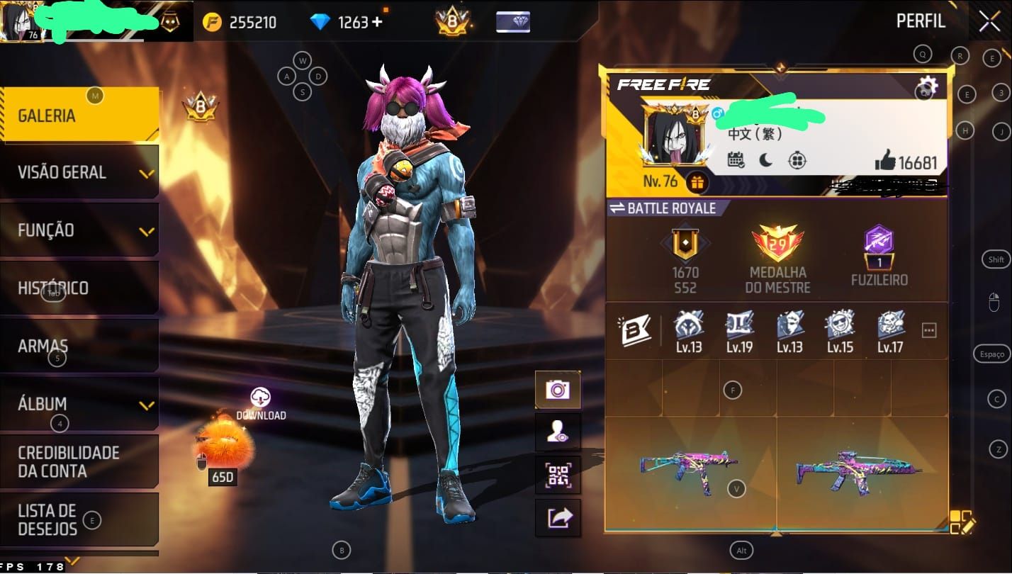 Conta freefire ump atributada de dano e xm8 de dano