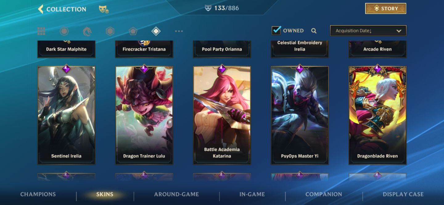 Conta lv164, grão mestre c 133 SKINS.
