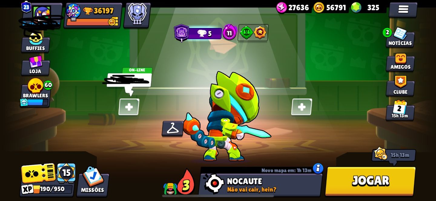 CONTA BRAWL STARS: 36K Troféus 80 Brawlers Vários Nível 11 56k Moedas e 325 Gema