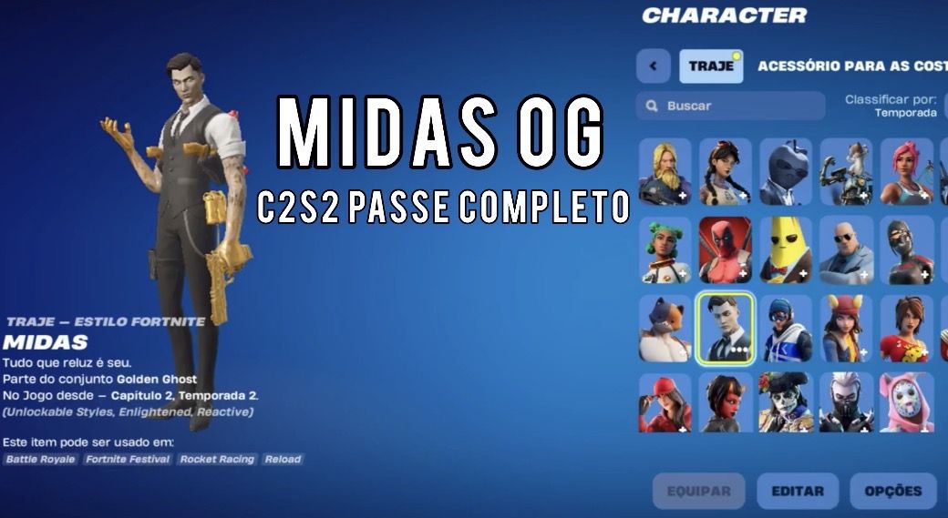 Conta Fortnite +240 Skins| Midas OG + Point Patroller, Marvel C2S4 + 200 Emotes