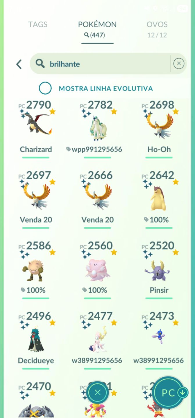 Pokémon Go Nível 70 (progresso 56,2M / 8M), 142.150 XP, 2018, nunca banido, PvP