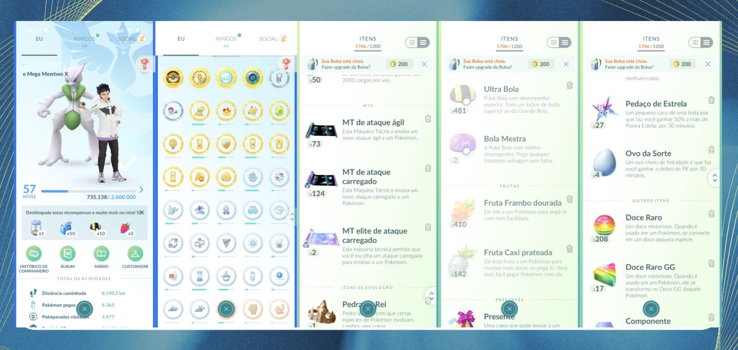 CONTA NÍVEL 57 3 SHUNDOS | 262 SHINIES | 10 MEWTWO SHINY E 21 COM ARMADURA |