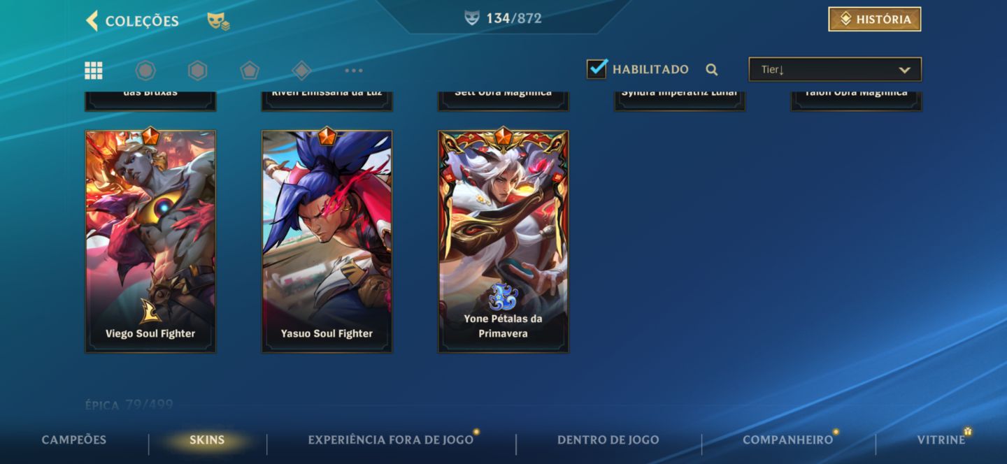 Conta 134 skins e 4 míticas
