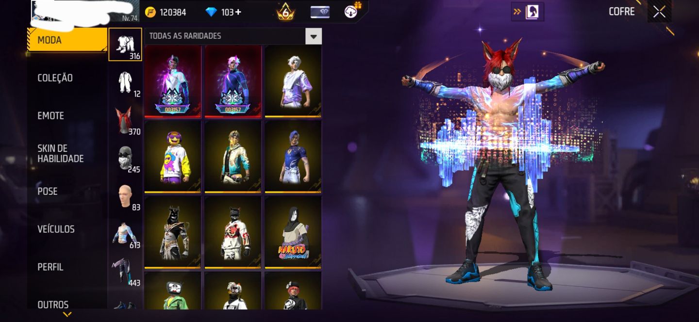Conta de free fire com Angelical azul, duas evolutiva e punho um soco só Saitama