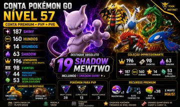 Pokémon GO Lv57 | 187 Shiny | 160 Hundos | 19 Shadow Mewtwo | 9 Rayquaza