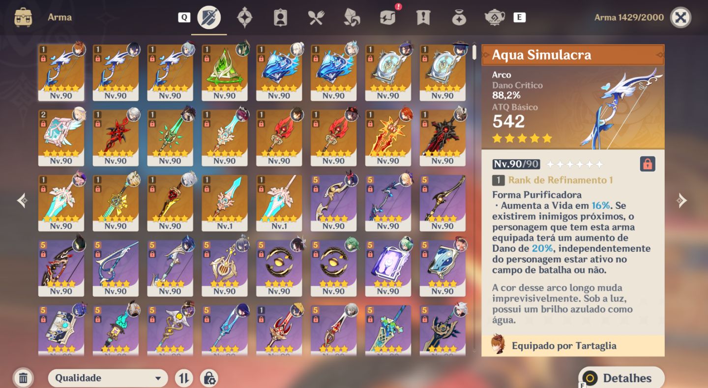 Conta Genshin Impact com vários personagens T5 incluindo os TOp meta DPS.