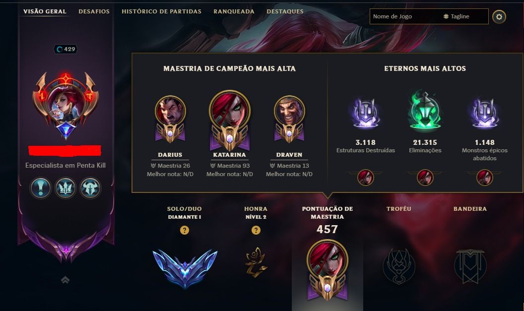 Conta LOL mmr mestre (caiu pra d1 por inatividade) lvl 429, 227 skins