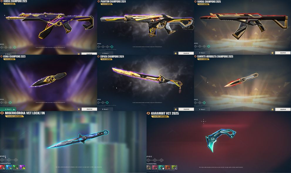 CONTA COM PACOTE CHAMPIONS 2023, 2024, 2025, VCT LOCK//IN E KARAMBIT VCT 25.
