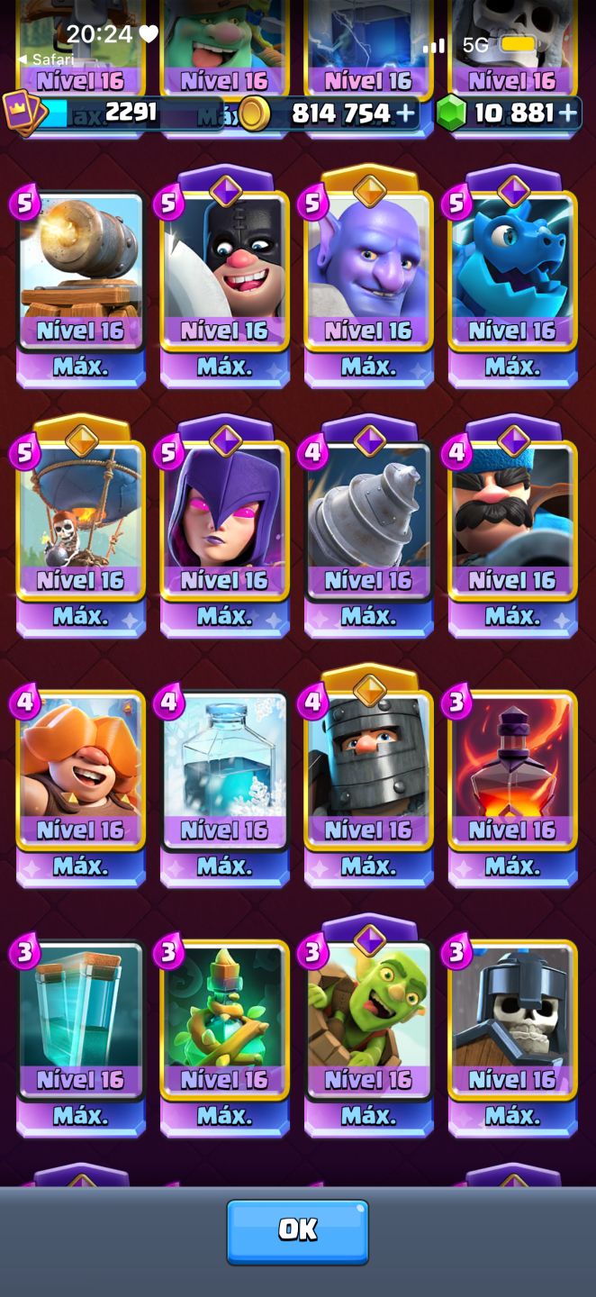 CONTA CLASH ROYALE TODAS AS CARTAS LVL 16 E EMOTES ULTRA RAROS!!!