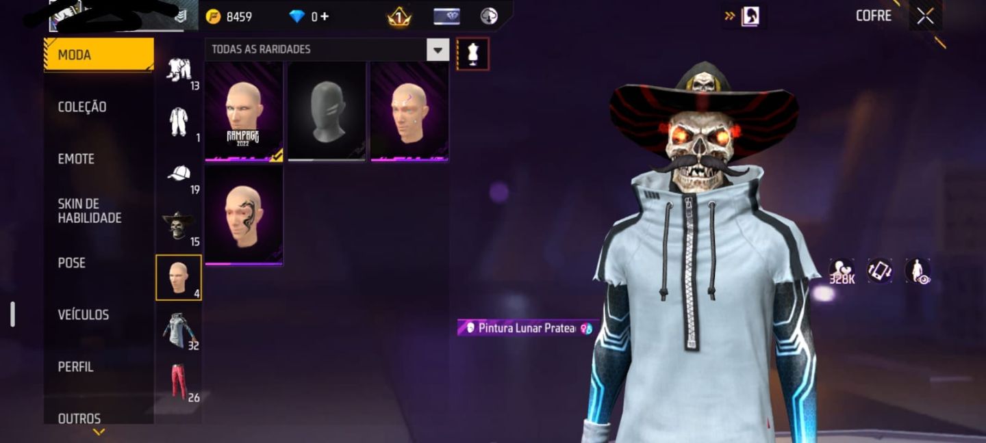 Conta Free Fire Nível 29 - Visual Caveira + Moto + Pet