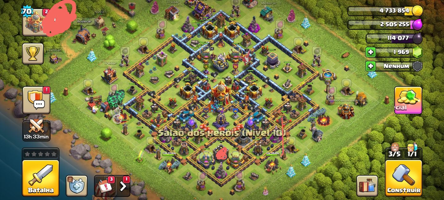 Clash Of Clans Clã de Nível 7 e Capitólio Nível 6 e Liga Ouro com CV 16 com lide