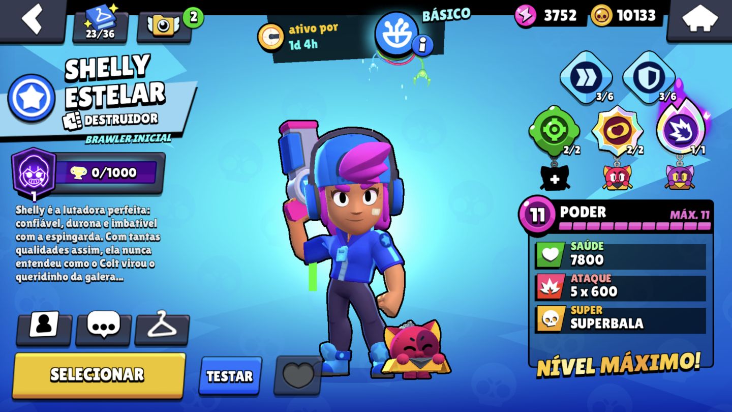 Conta de brawl com skin de shelly estrelar tem o 1,2,3,4 e 5 passe 73k trofeu