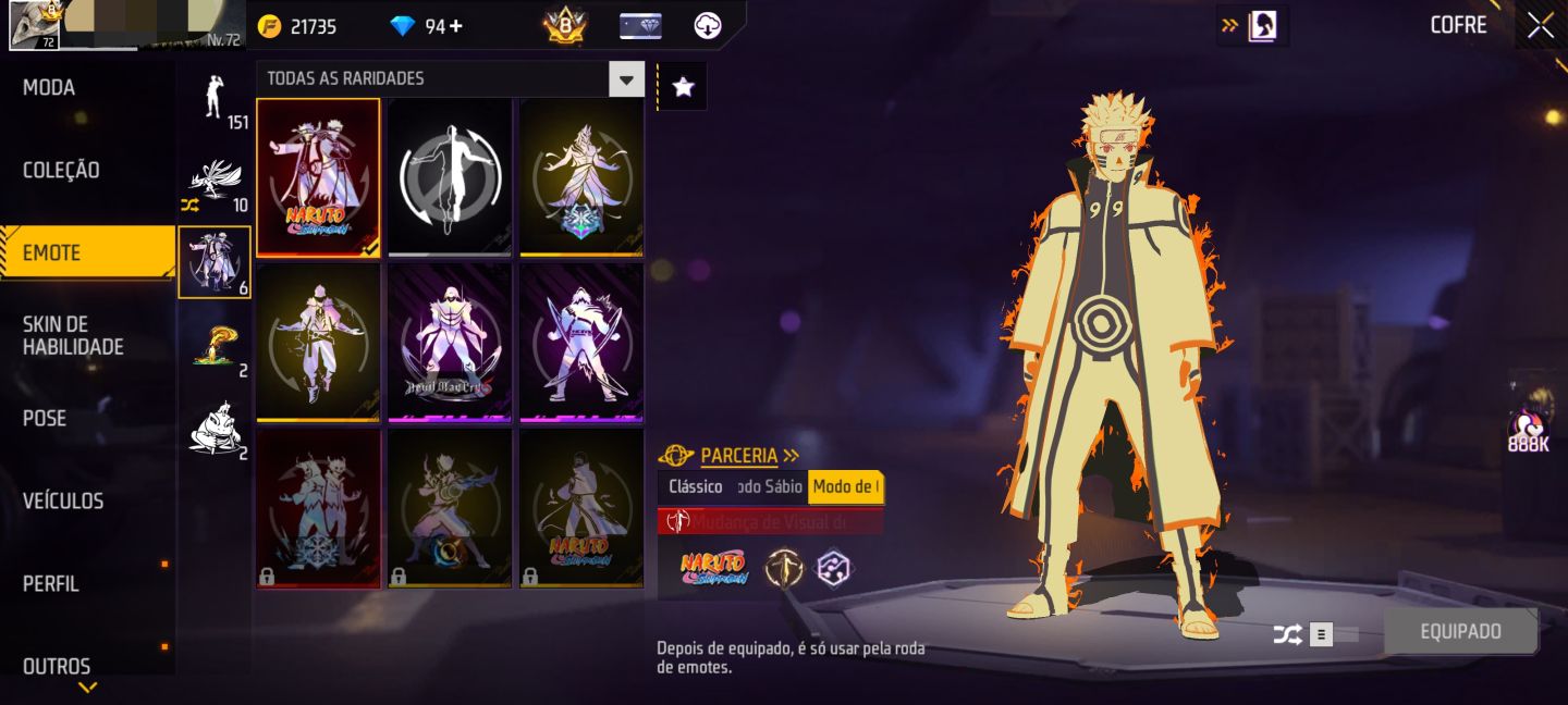 CONTA DE FREE FIRE, PRIME 8, 10 EVO, 2 PÉ DESCALÇO, +1K DE PEITAS, ITENS RAROS