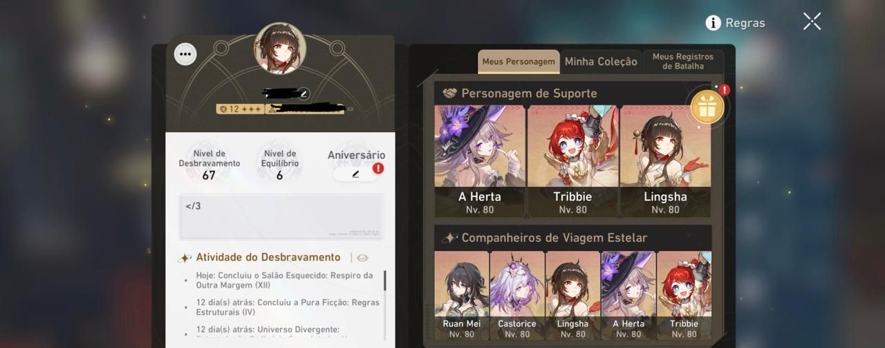 Conta Honkai Star Rail ( End Game ); Herta E2S1 + Tribbe E1S0 +Castorice E0S1 E+