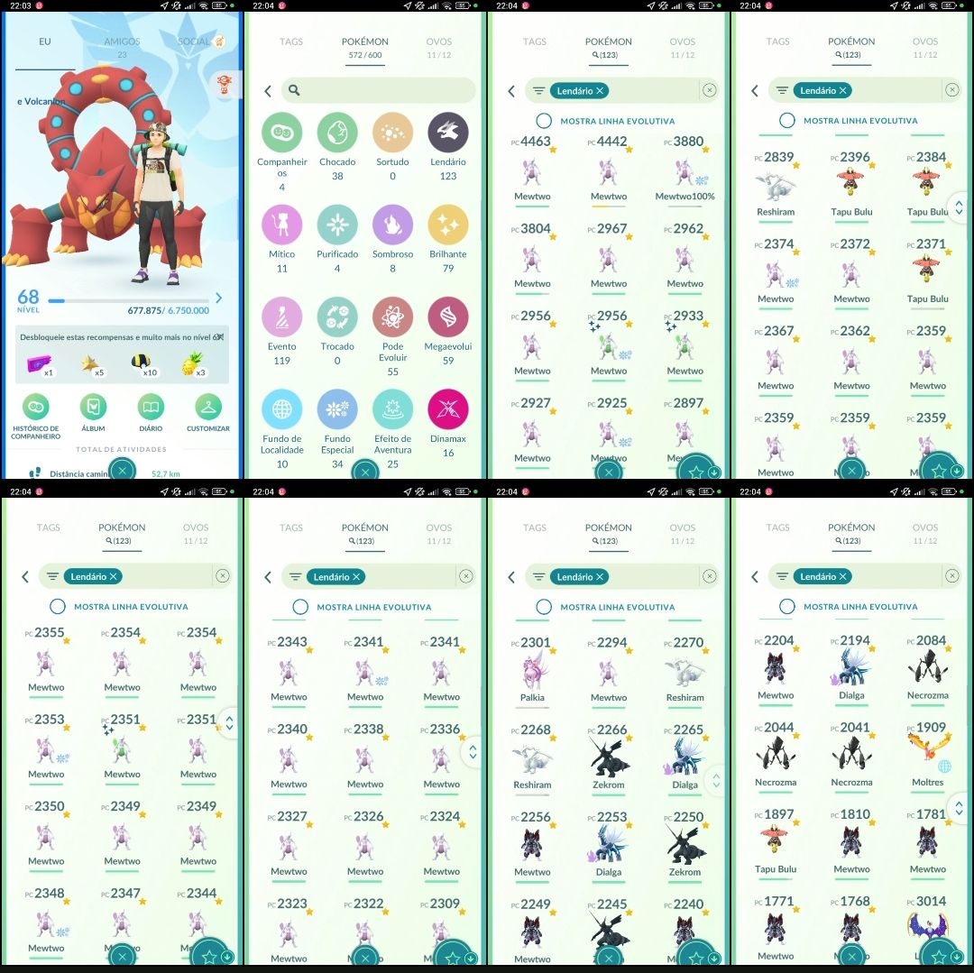 LV 68 |123 Lendários| 79 Brilhantes (Shiny), 11 Míticos, 119 Evento, 34 BG A099