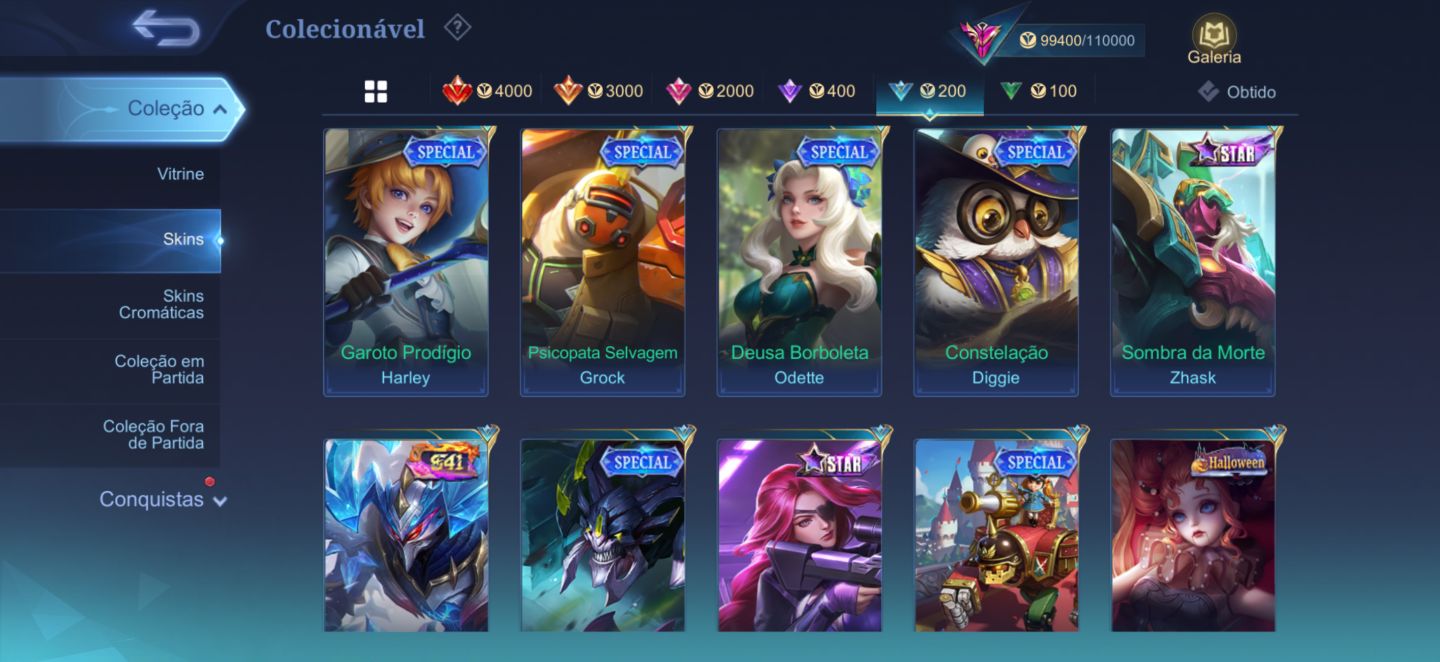 Conta Móbile Legends full heróis / emblemas e com várias skins