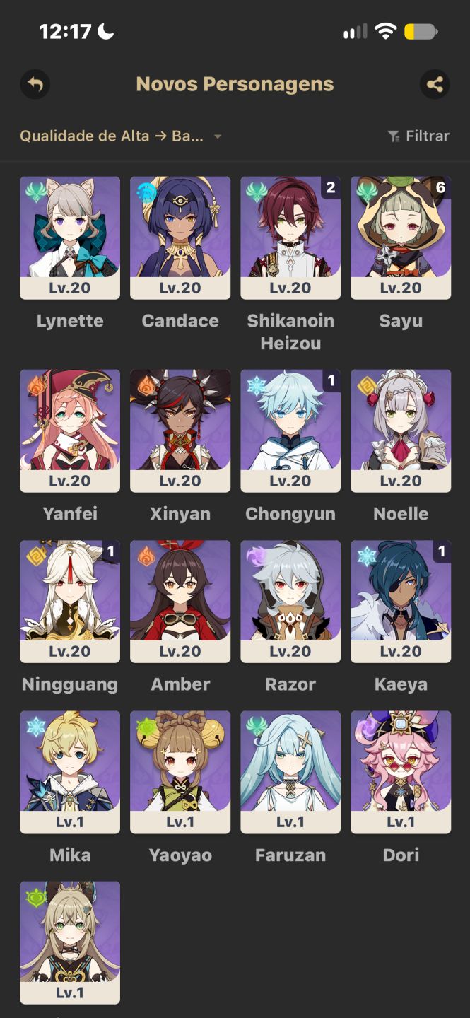 Conta de Genshin AR42 + HUTAO + KAZUHA + ZHONGLI + MIZUKI