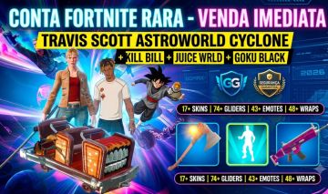 CONTA FORTNITE RARA - ASTROWORLD CYCLONE (TRAVIS SCOTT) + A NOIVA + JUICE WRLD